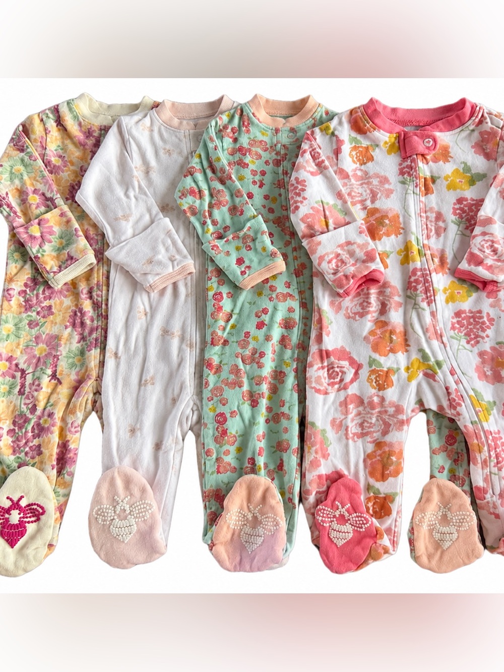 Burt’s Bees Baby 0-3M Newborn Floral Organic Cotton Sleeper 4 Piece Lot